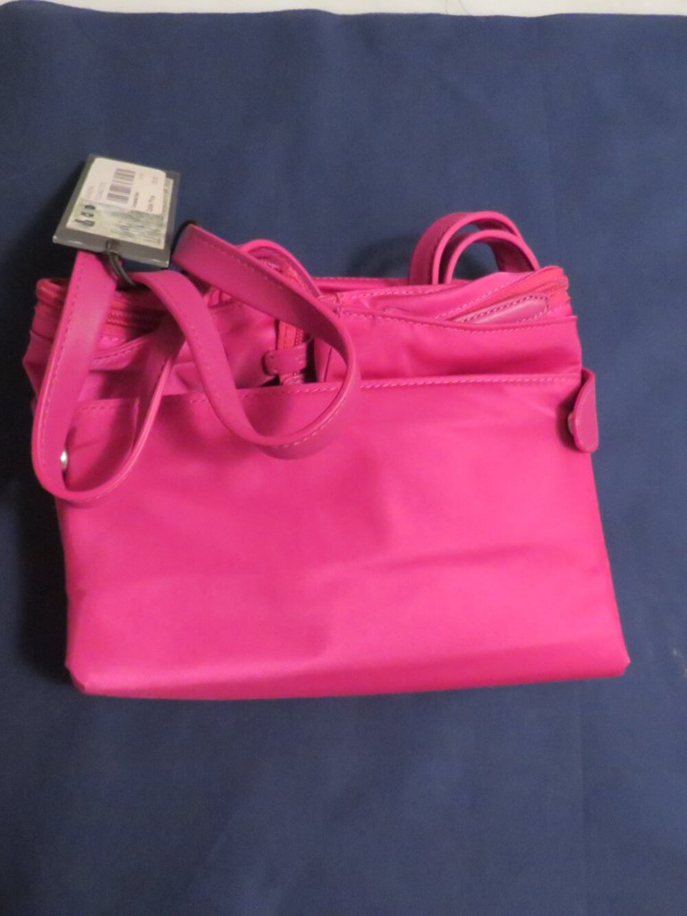 NWT TUMI Foldable Tote Fuchsia Pink Nylon Leather Trim Packable Travel Bag - Picture 5 of 15